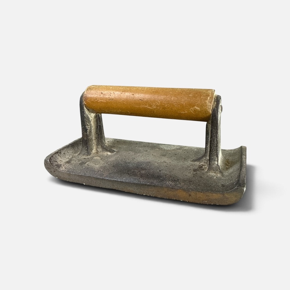 Vintage Concrete Edging Tool Cast Metal Masonry Hand Edger Wooden Handle 6x3